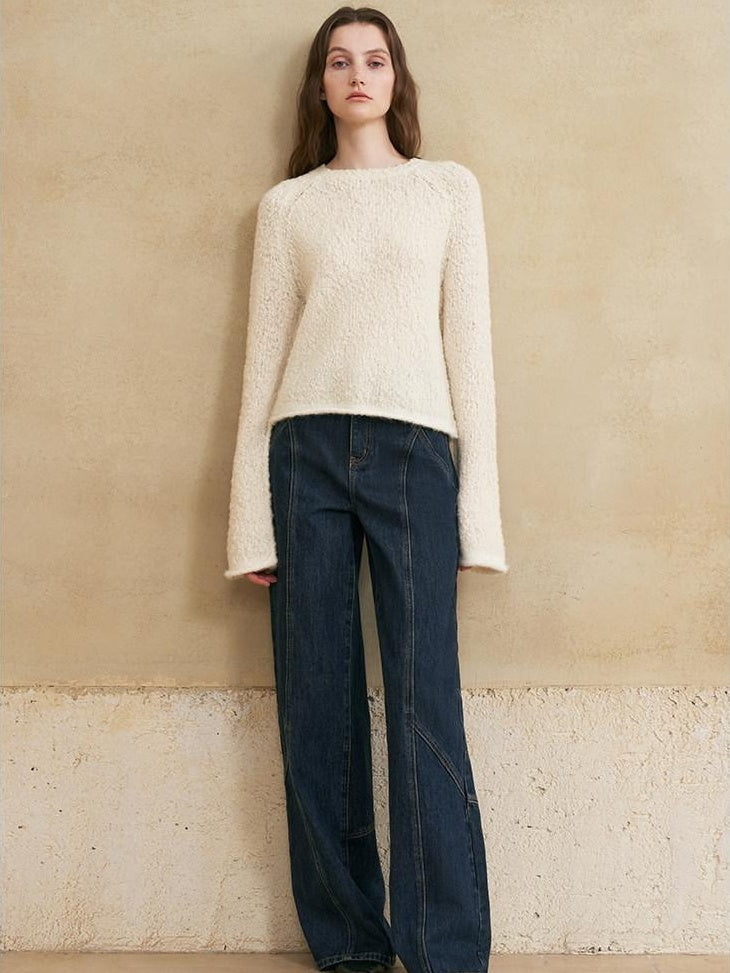 someonesometimes Washed Denim Relaxed Natural Waist Casual Zip Fly Blue Straight Leg Jeans