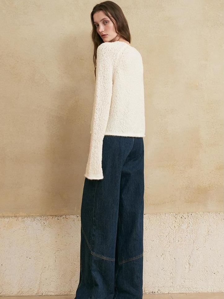 someonesometimes Washed Denim Relaxed Natural Waist Casual Zip Fly Blue Straight Leg Jeans