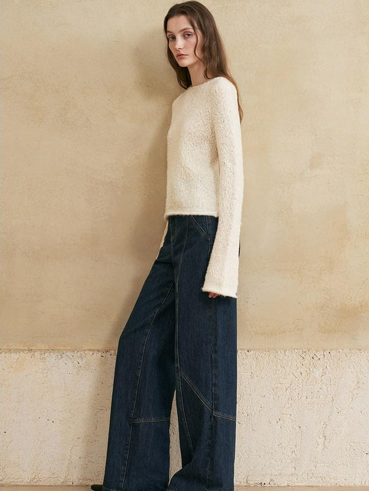 someonesometimes Washed Denim Relaxed Natural Waist Casual Zip Fly Blue Straight Leg Jeans