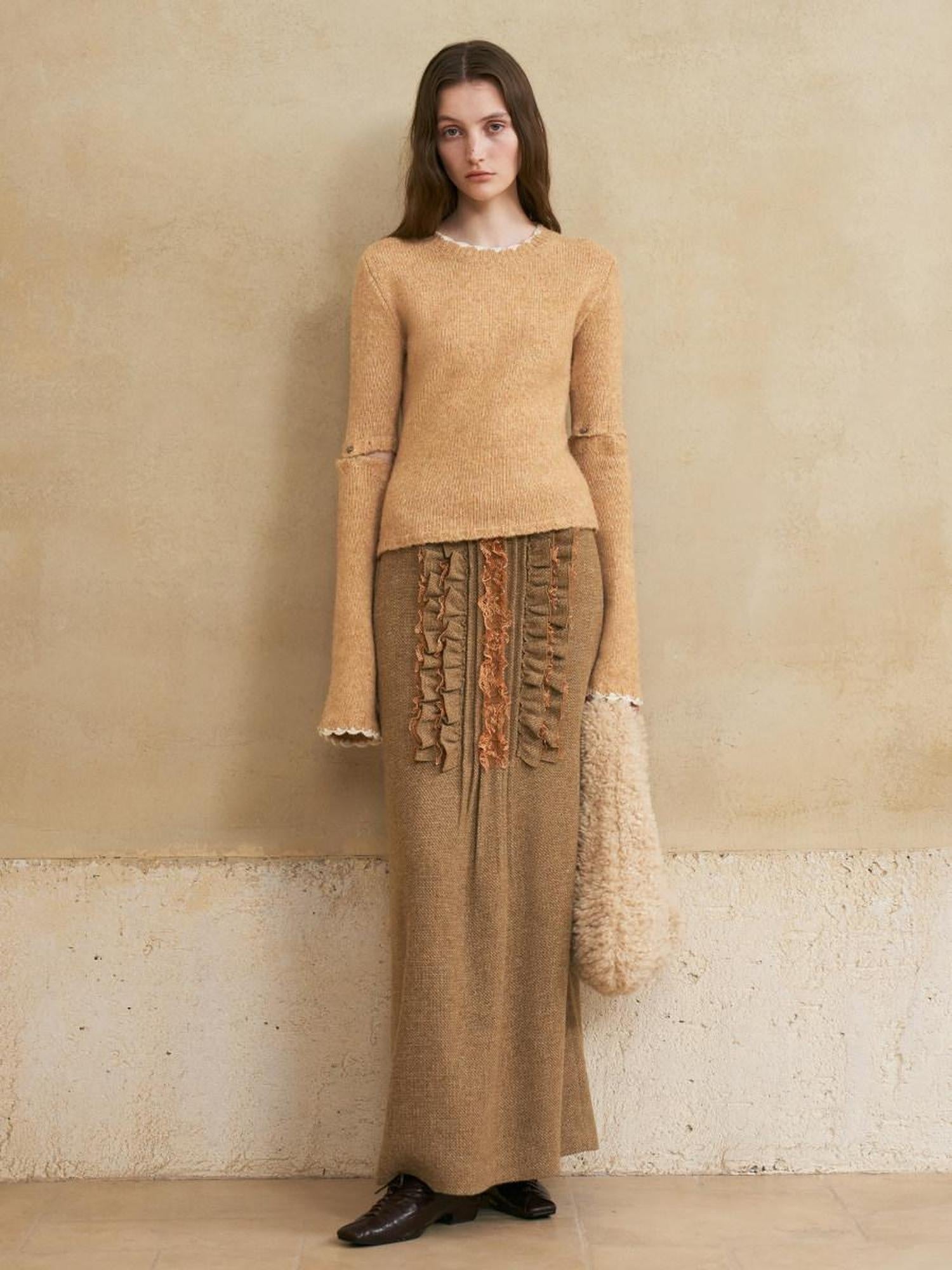 someonesometimes Wool Blend Lined Vintage Straight Mid Hidden Zip Casual Women Maxi Skirts