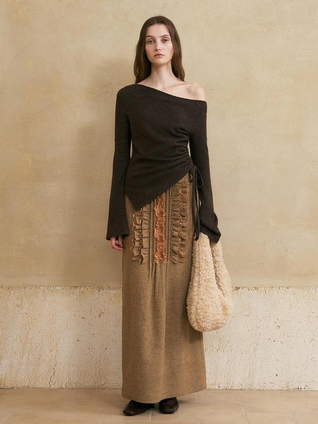 someonesometimes Wool Blend Lined Vintage Straight Mid Hidden Zip Casual Women Maxi Skirts