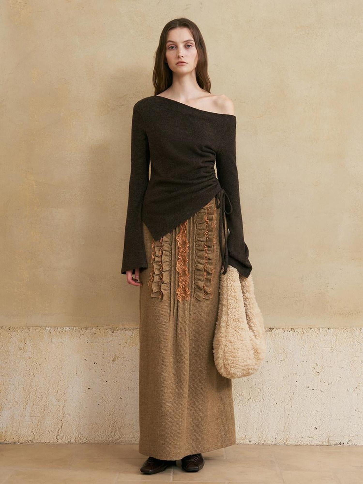 someonesometimes Wool Blend Lined Vintage Straight Mid Hidden Zip Casual Women Maxi Skirts