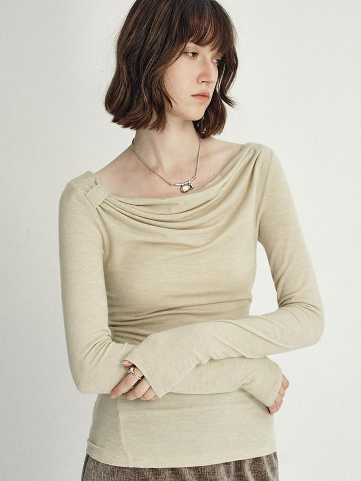 someonesometimes Wool Blend Pleated Slim Fit Casual Round Neck Marl Gray Knitwear Tops Sweaters