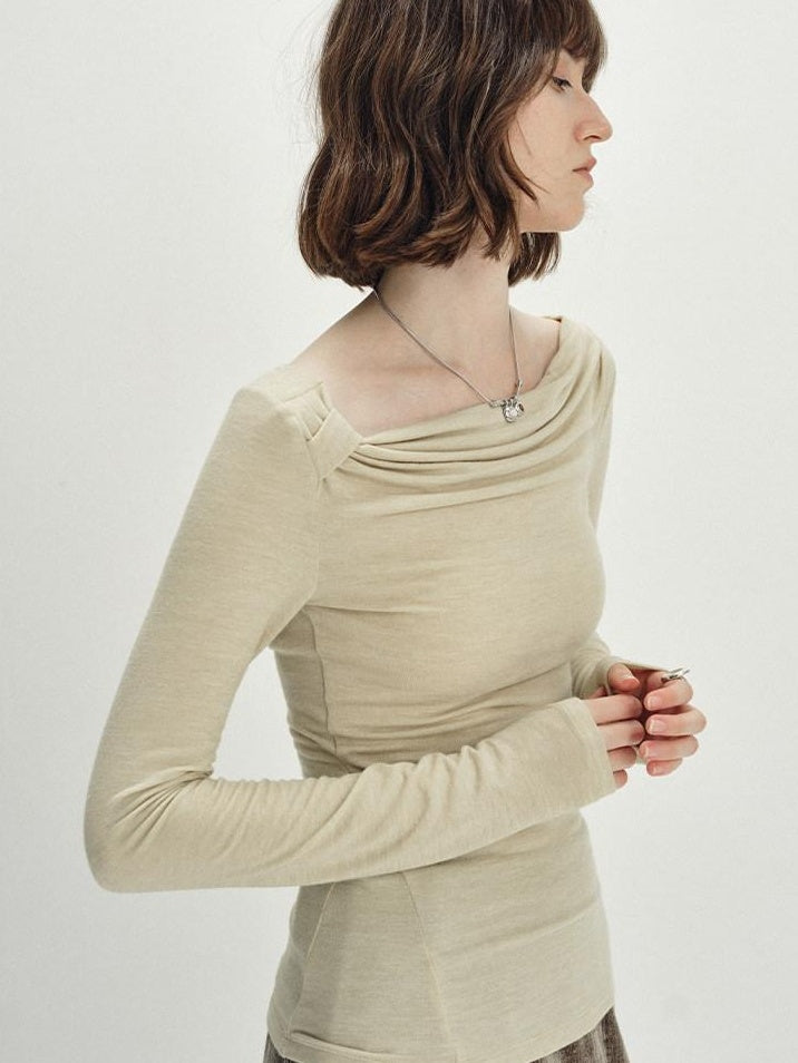 someonesometimes Wool Blend Pleated Slim Fit Casual Round Neck Marl Gray Knitwear Tops Sweaters