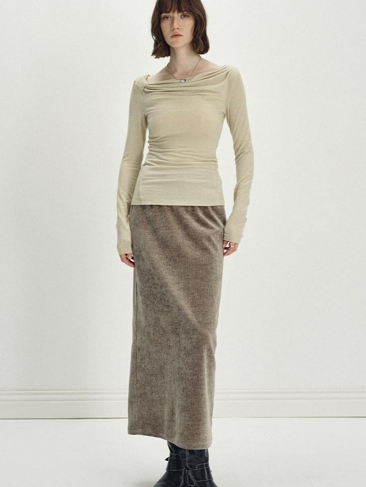 someonesometimes Wool Blend Pleated Slim Fit Casual Round Neck Marl Gray Knitwear Tops Sweaters