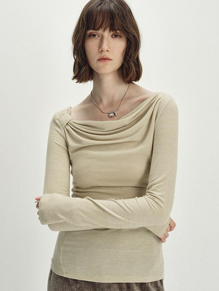 someonesometimes Wool Blend Pleated Slim Fit Casual Round Neck Marl Gray Knitwear Tops Sweaters