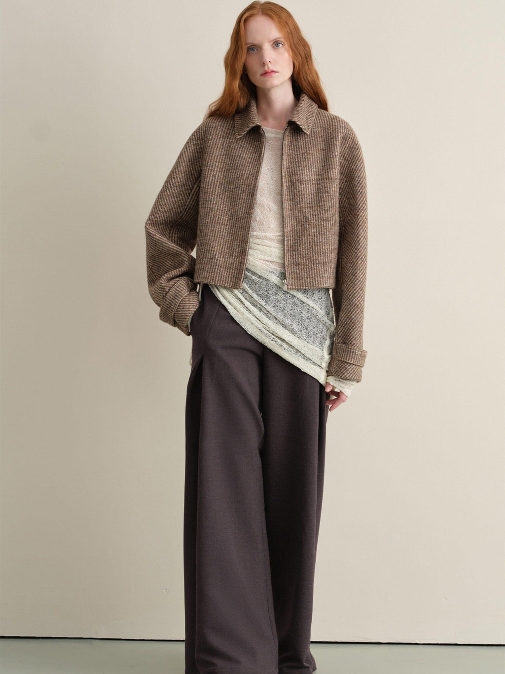 someonesometimes Wool Blend Retro Loose Zip Lapel Long Sleeve Women Multicolor Cropped Jackets
