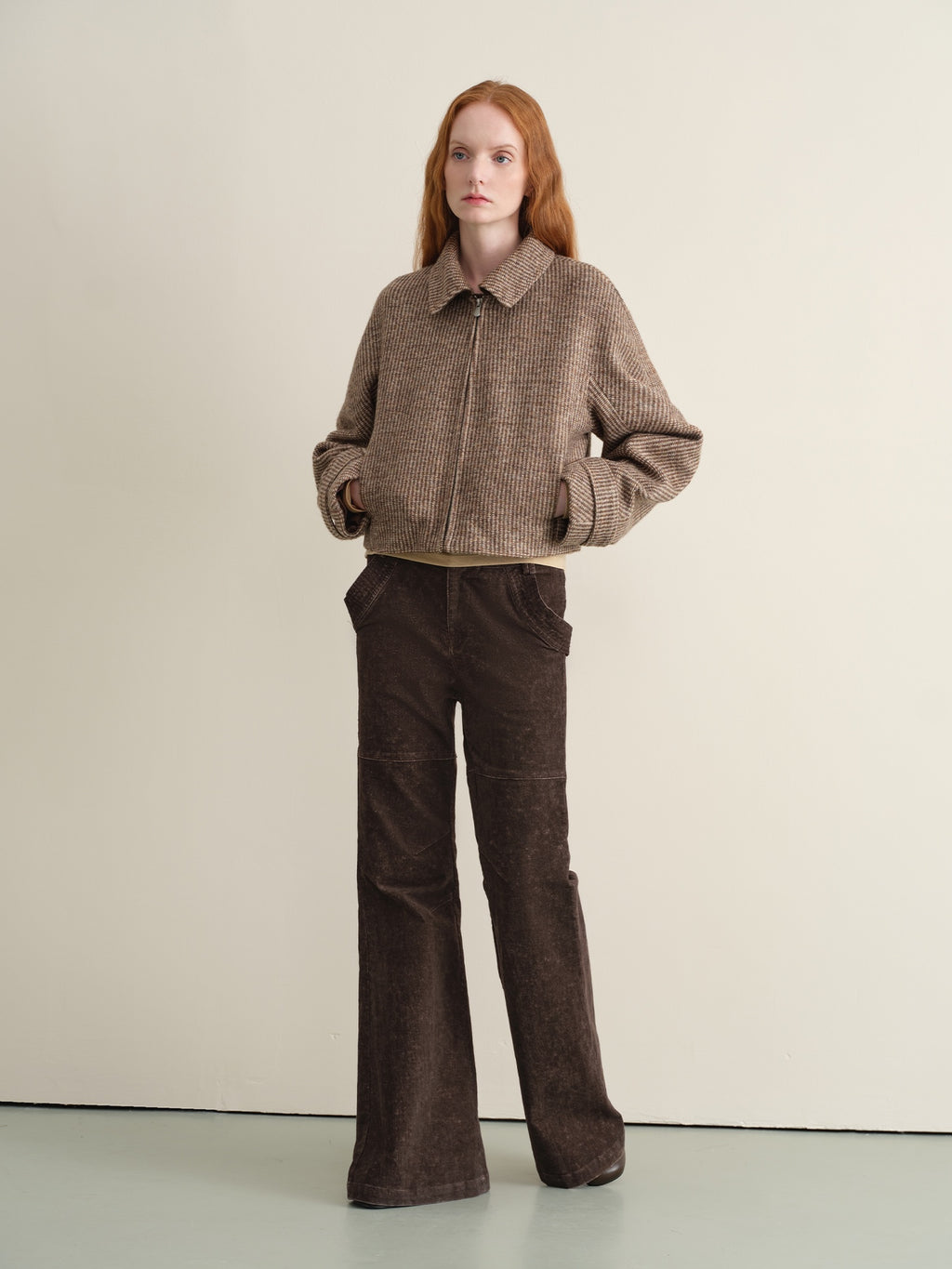 someonesometimes Wool Blend Retro Loose Zip Lapel Long Sleeve Women Multicolor Cropped Jackets