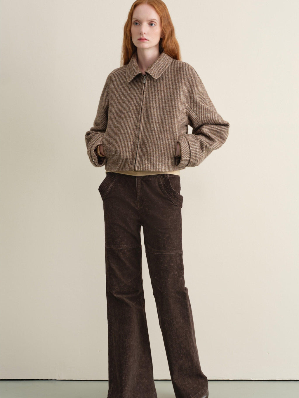someonesometimes Wool Blend Retro Loose Zip Lapel Long Sleeve Women Multicolor Cropped Jackets