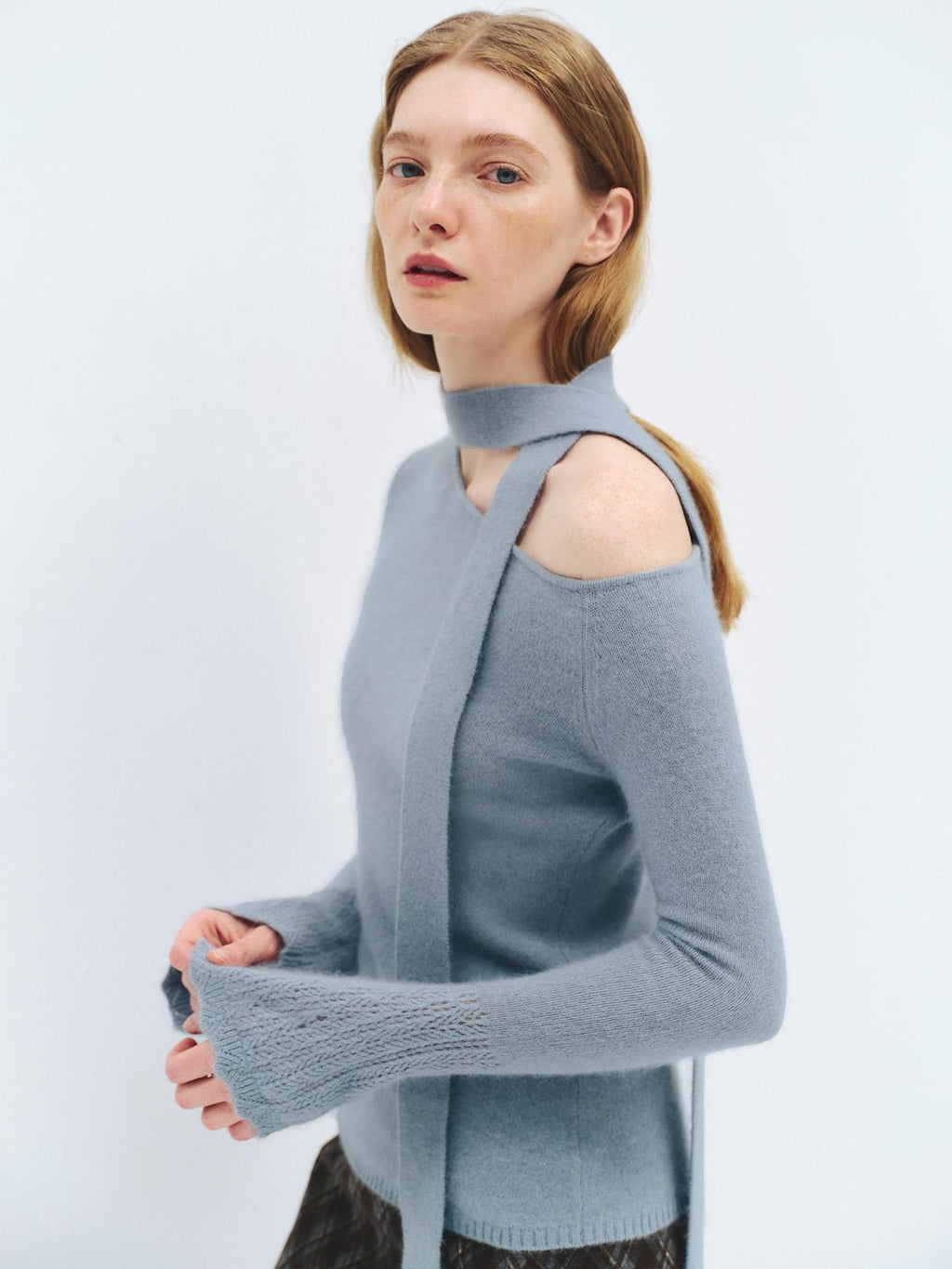 someonesometimes Wool Blend Slim Fit Asymmetrical Neck One Shoulder Casual Women Knit Sweaters