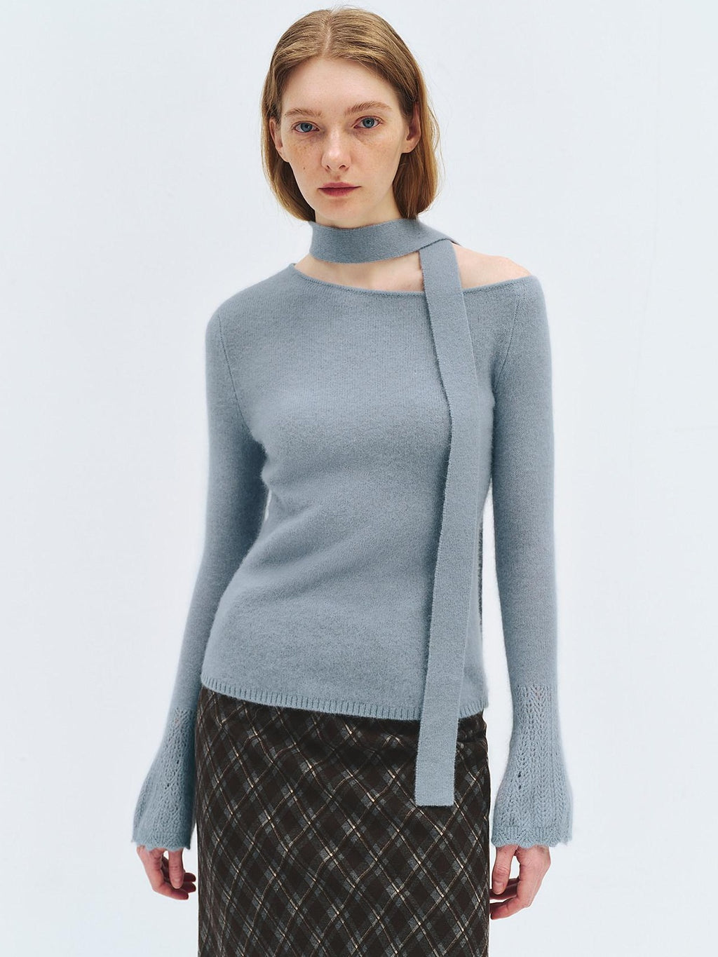 someonesometimes Wool Blend Slim Fit Asymmetrical Neck One Shoulder Casual Women Knit Sweaters