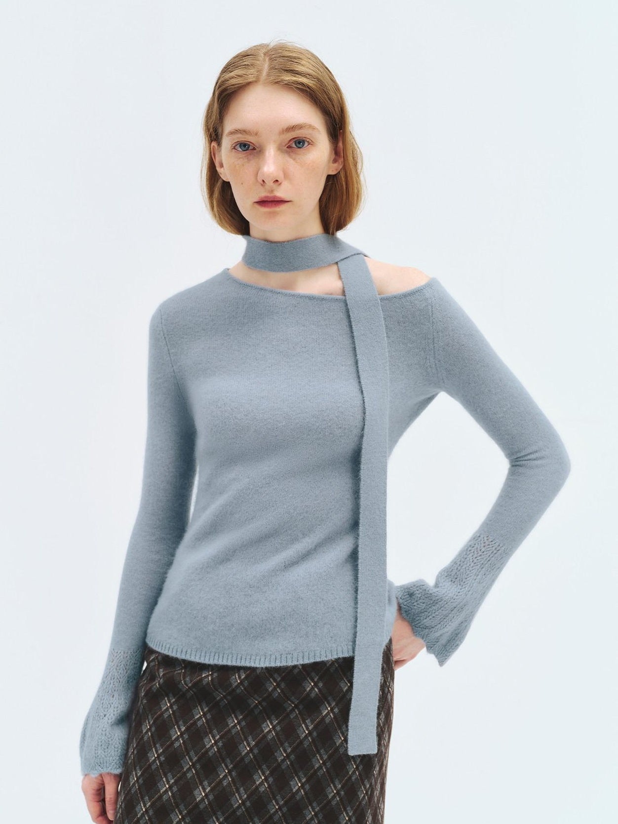 someonesometimes Wool Blend Slim Fit Asymmetrical Neck One Shoulder Casual Women Knit Sweaters