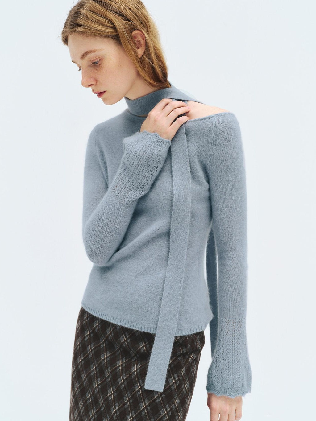someonesometimes Wool Blend Slim Fit Asymmetrical Neck One Shoulder Casual Women Knit Sweaters