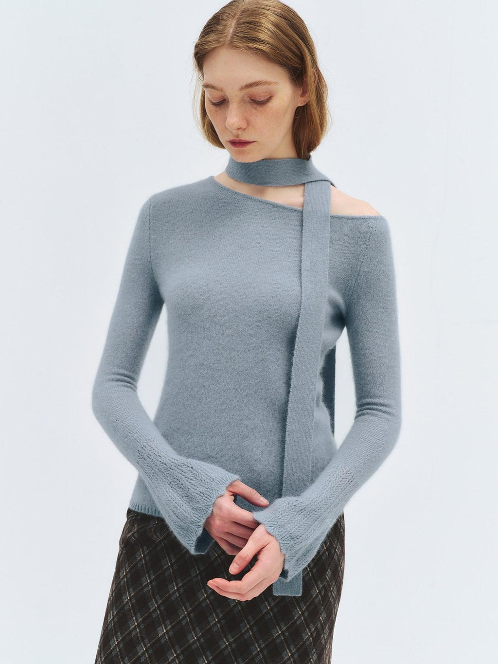 someonesometimes Wool Blend Slim Fit Asymmetrical Neck One Shoulder Casual Women Knit Sweaters