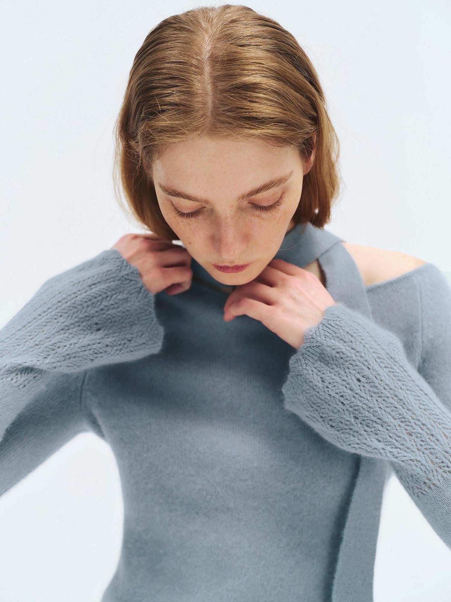 someonesometimes Wool Blend Slim Fit Asymmetrical Neck One Shoulder Casual Women Knit Sweaters