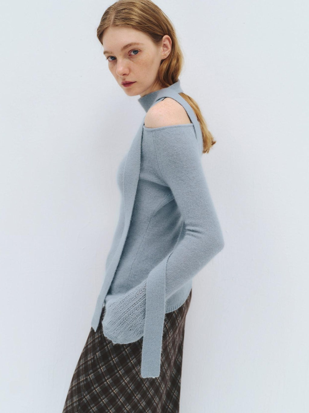 someonesometimes Wool Blend Slim Fit Asymmetrical Neck One Shoulder Casual Women Knit Sweaters