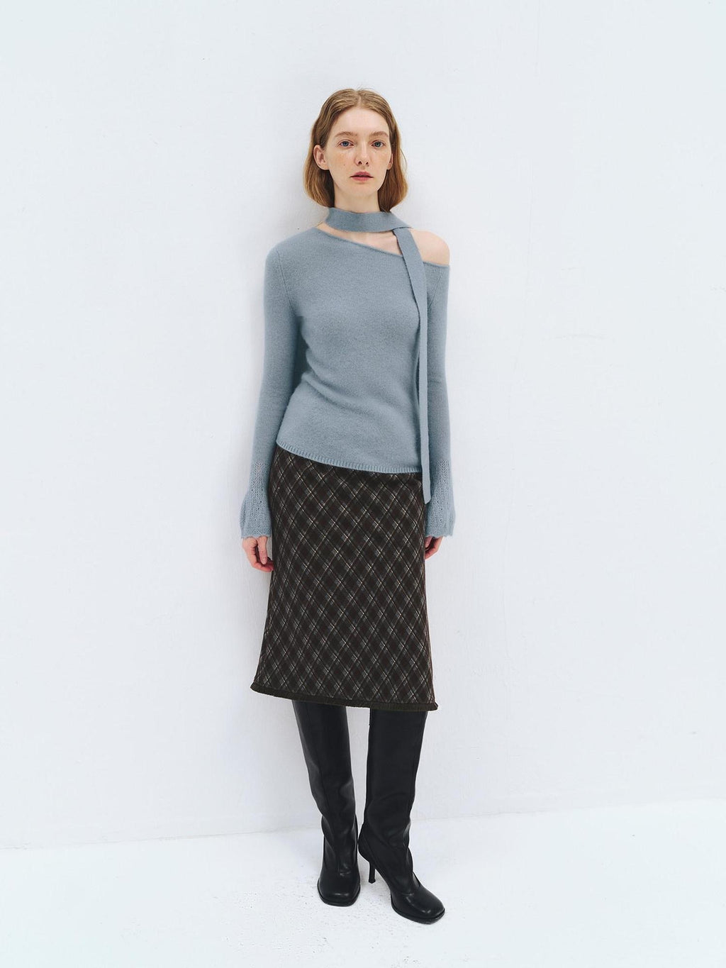 someonesometimes Wool Blend Slim Fit Asymmetrical Neck One Shoulder Casual Women Knit Sweaters