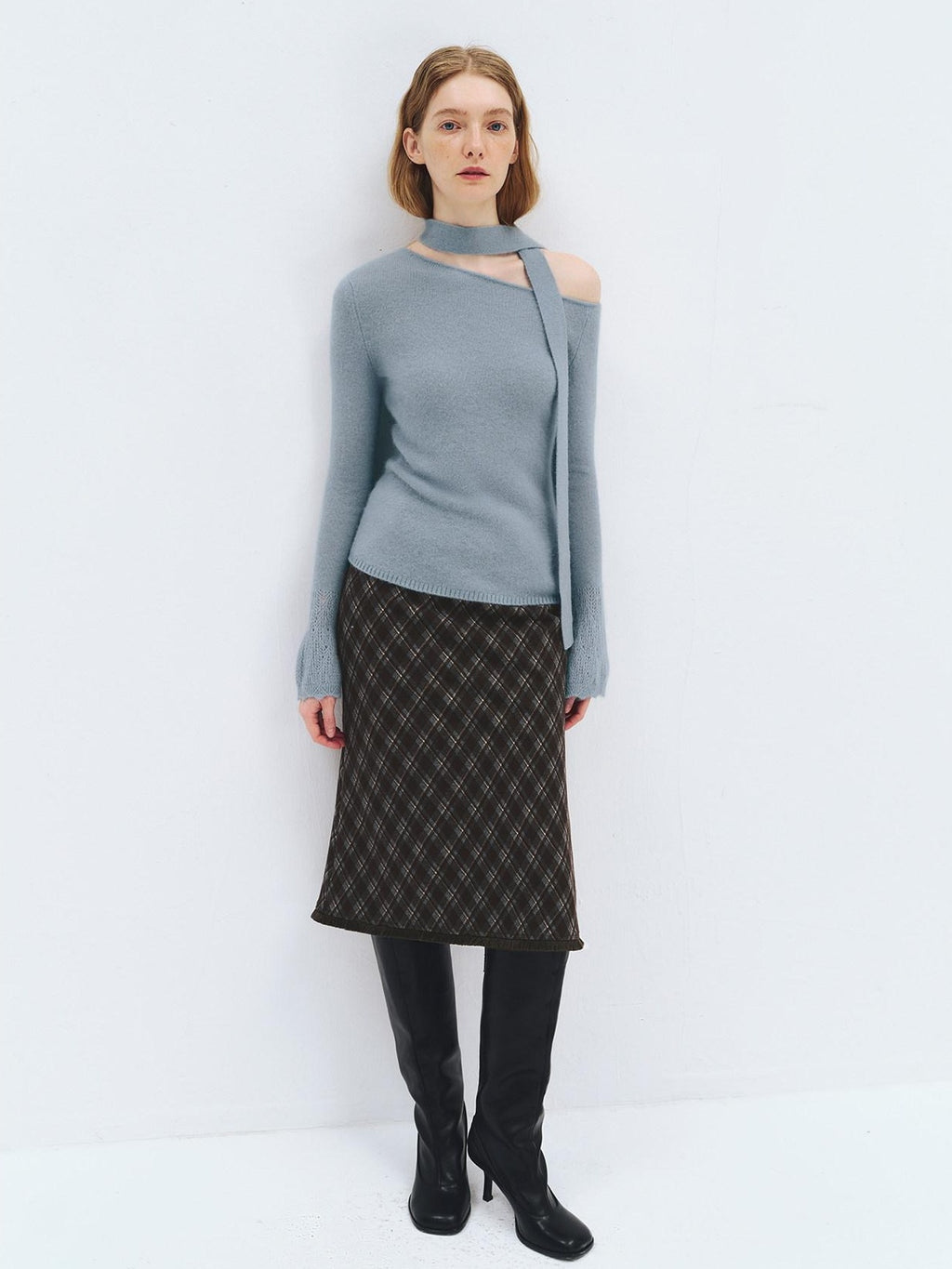 someonesometimes Wool Blend Slim Fit Asymmetrical Neck One Shoulder Casual Women Knit Sweaters