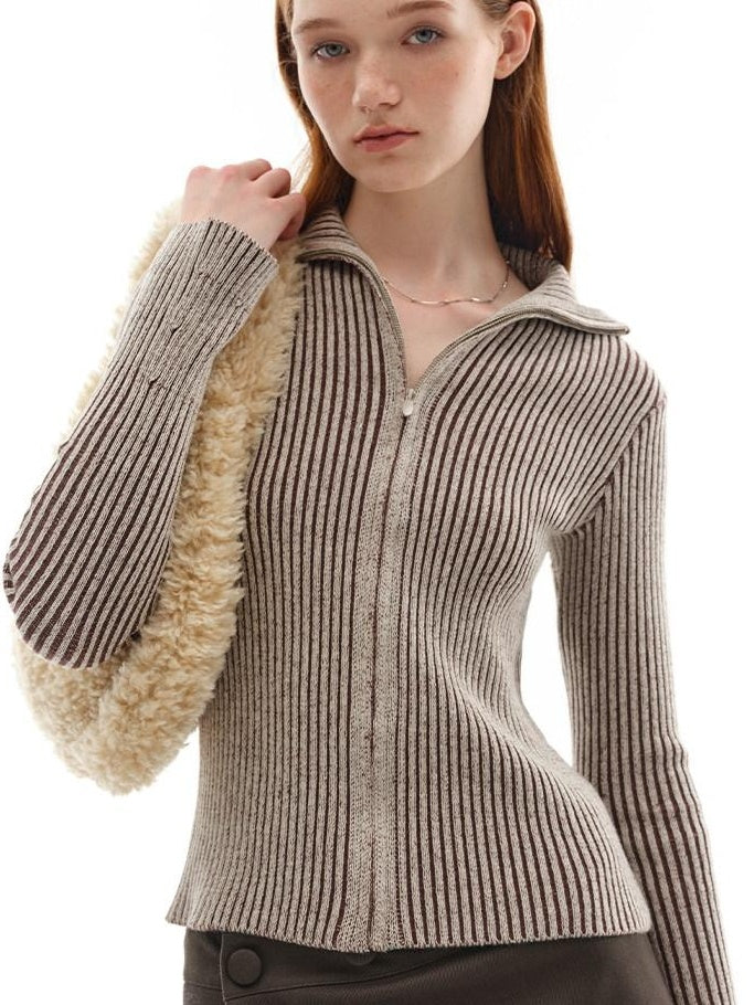 someonesometimes Wool Blend Slim Fit Zip Front Collared Office Knitwear Women Cardigans