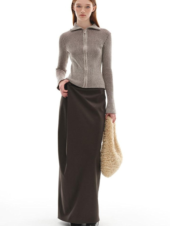 someonesometimes Wool Blend Slim Fit Zip Front Collared Office Knitwear Women Cardigans