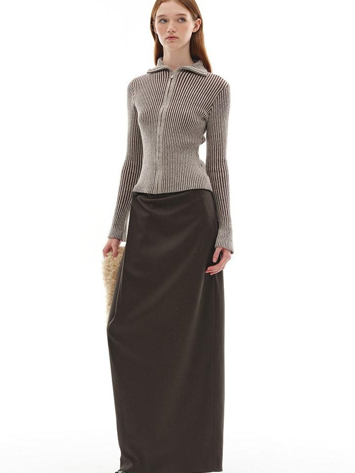 someonesometimes Wool Blend Slim Fit Zip Front Collared Office Knitwear Women Cardigans