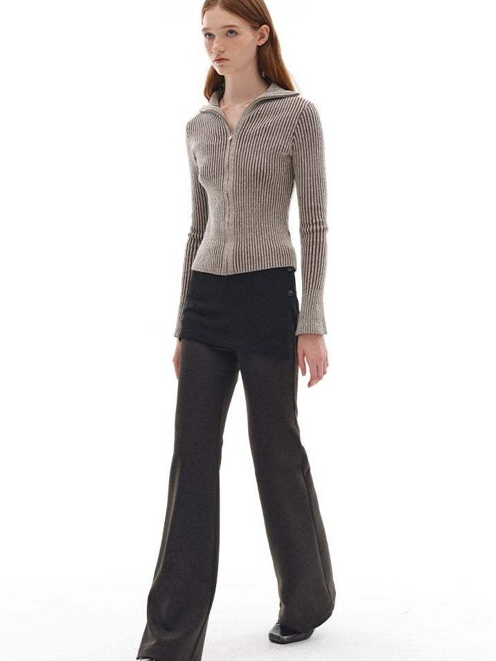 someonesometimes Wool Blend Slim Fit Zip Front Collared Office Knitwear Women Cardigans