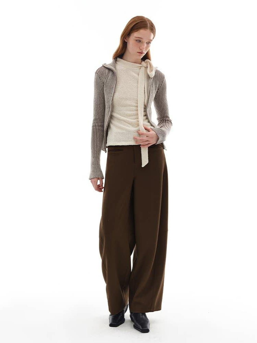 someonesometimes Wool Blend Slim Fit Zip Front Collared Office Knitwear Women Cardigans