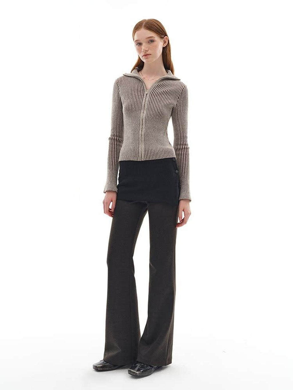 someonesometimes Wool Blend Slim Fit Zip Front Collared Office Knitwear Women Cardigans