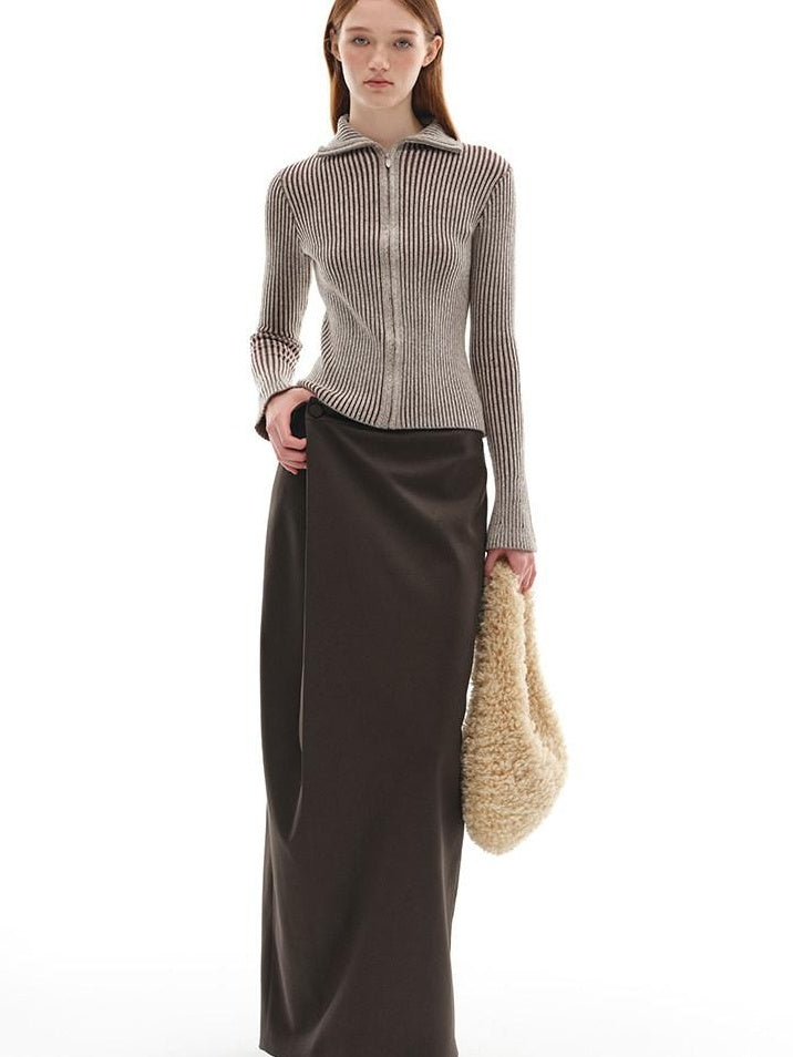 someonesometimes Wool Blend Slim Fit Zip Front Collared Office Knitwear Women Cardigans