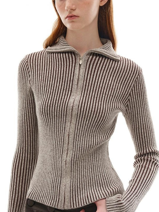 someonesometimes Wool Blend Slim Fit Zip Front Collared Office Knitwear Women Cardigans