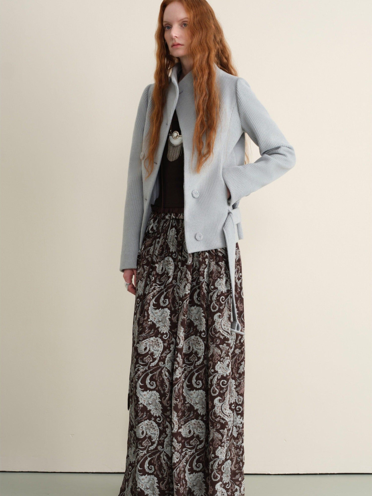 someonesometimes Wool Blend Vintage Slim Fit Double Breasted Sky Blue Wool Coats