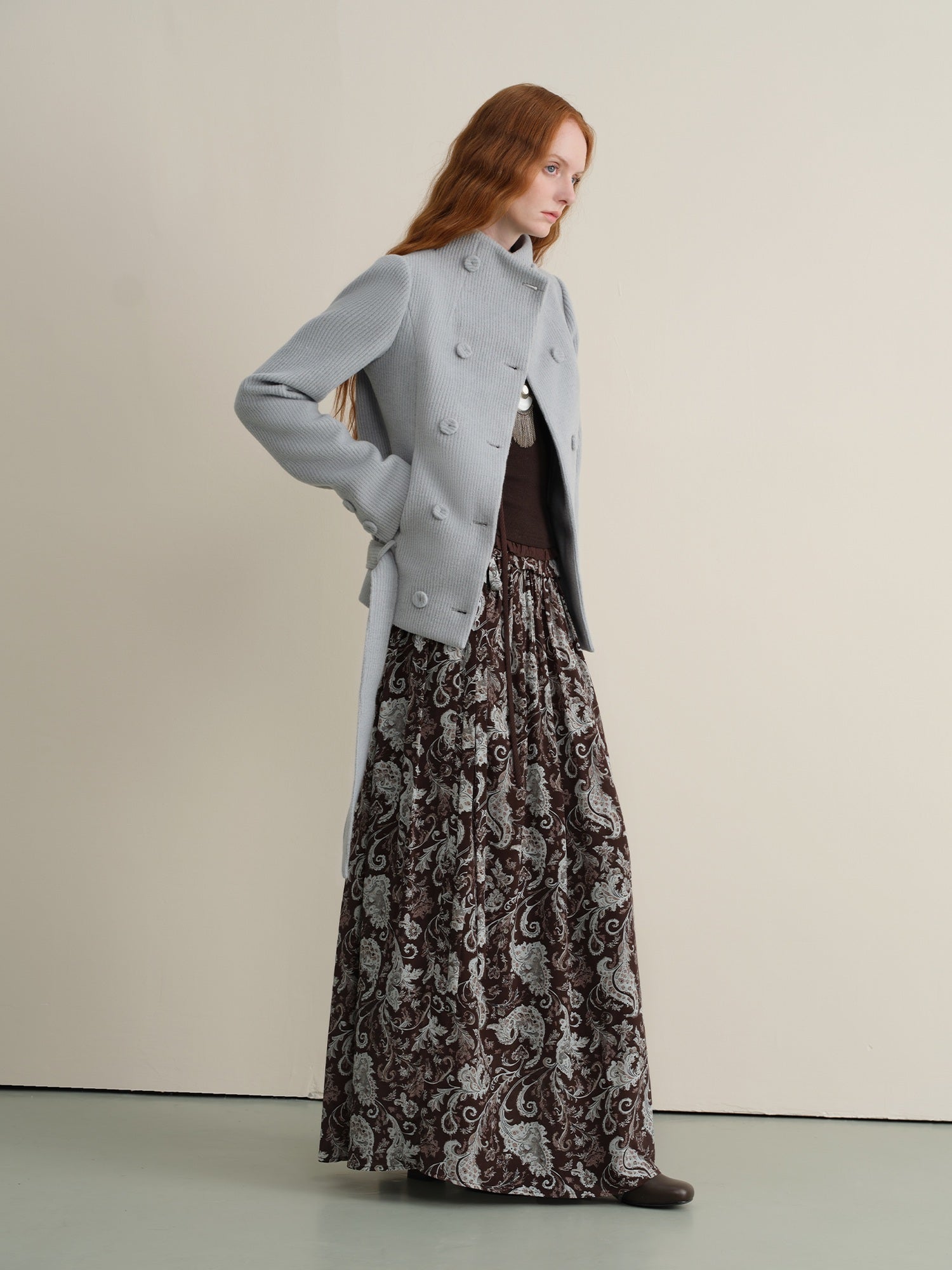 someonesometimes Wool Blend Vintage Slim Fit Double Breasted Sky Blue Wool Coats
