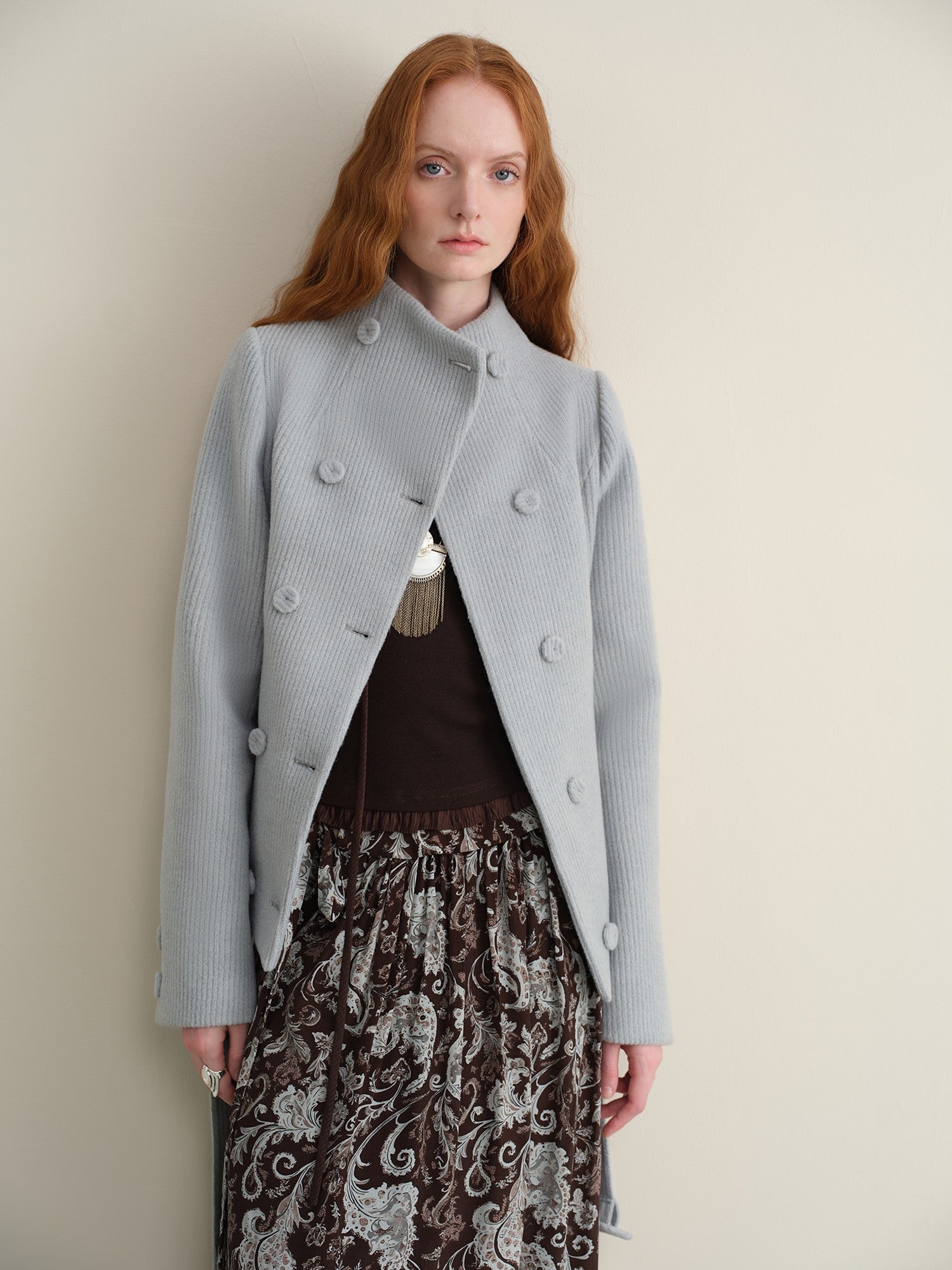 someonesometimes Wool Blend Vintage Slim Fit Double Breasted Sky Blue Wool Coats