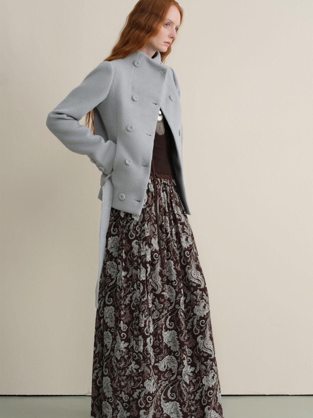 someonesometimes Wool Blend Vintage Slim Fit Double Breasted Sky Blue Wool Coats