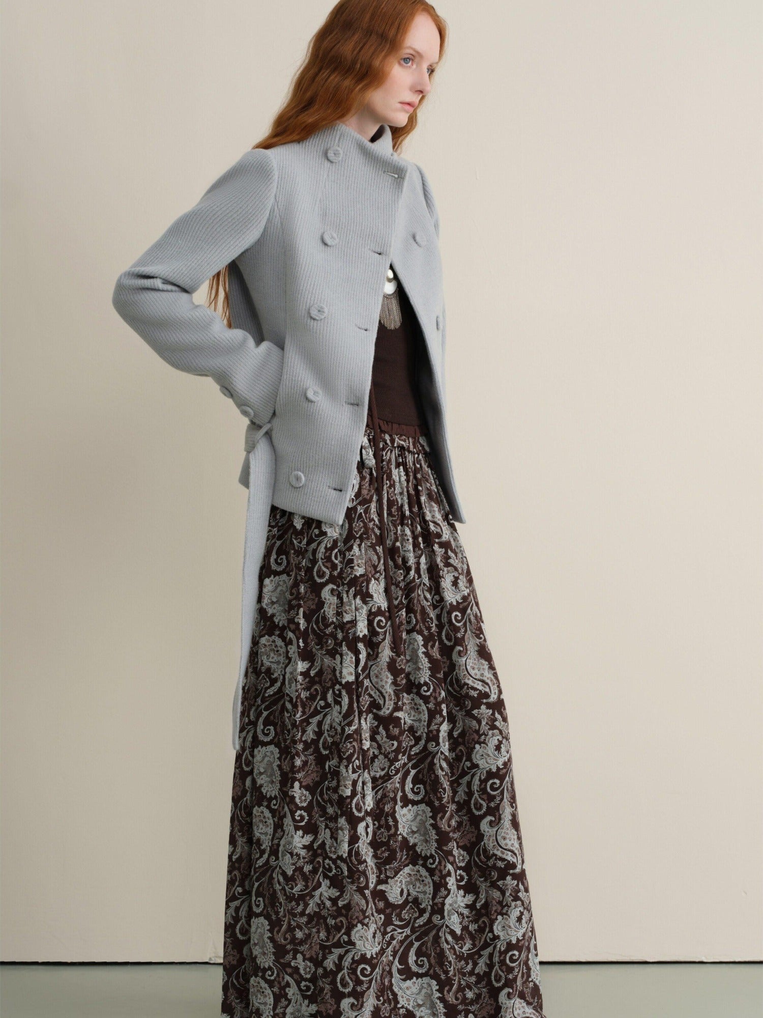 someonesometimes Wool Blend Vintage Slim Fit Double Breasted Sky Blue Wool Coats