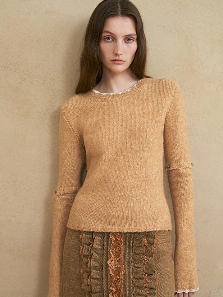 someonesometimes Wool Cotton Blend Office Straight Fit Crewneck Women Long Sleeve Knit Sweaters