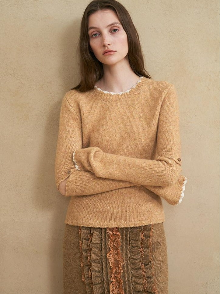 someonesometimes Wool Cotton Blend Office Straight Fit Crewneck Women Long Sleeve Knit Sweaters