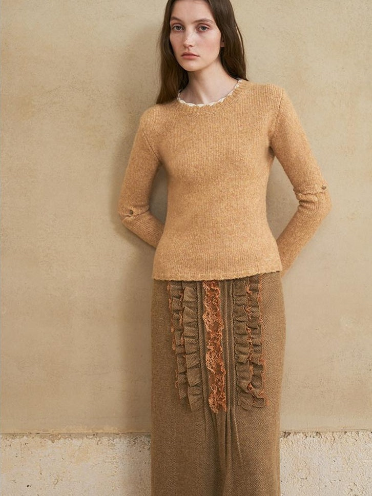 someonesometimes Wool Cotton Blend Office Straight Fit Crewneck Women Long Sleeve Knit Sweaters