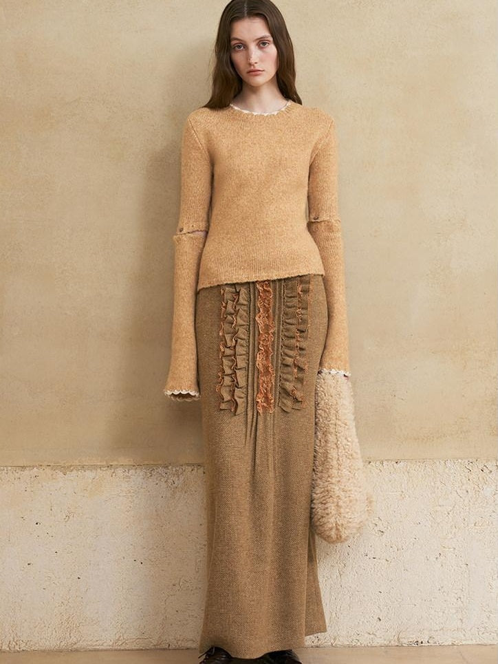 someonesometimes Wool Cotton Blend Office Straight Fit Crewneck Women Long Sleeve Knit Sweaters