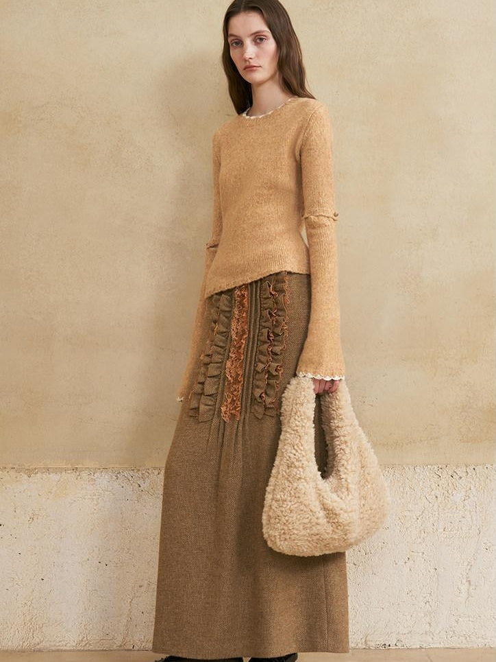 someonesometimes Wool Cotton Blend Office Straight Fit Crewneck Women Long Sleeve Knit Sweaters