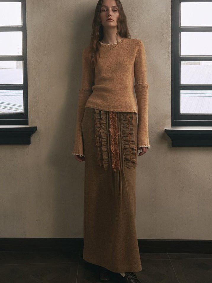 someonesometimes Wool Cotton Blend Office Straight Fit Crewneck Women Long Sleeve Knit Sweaters