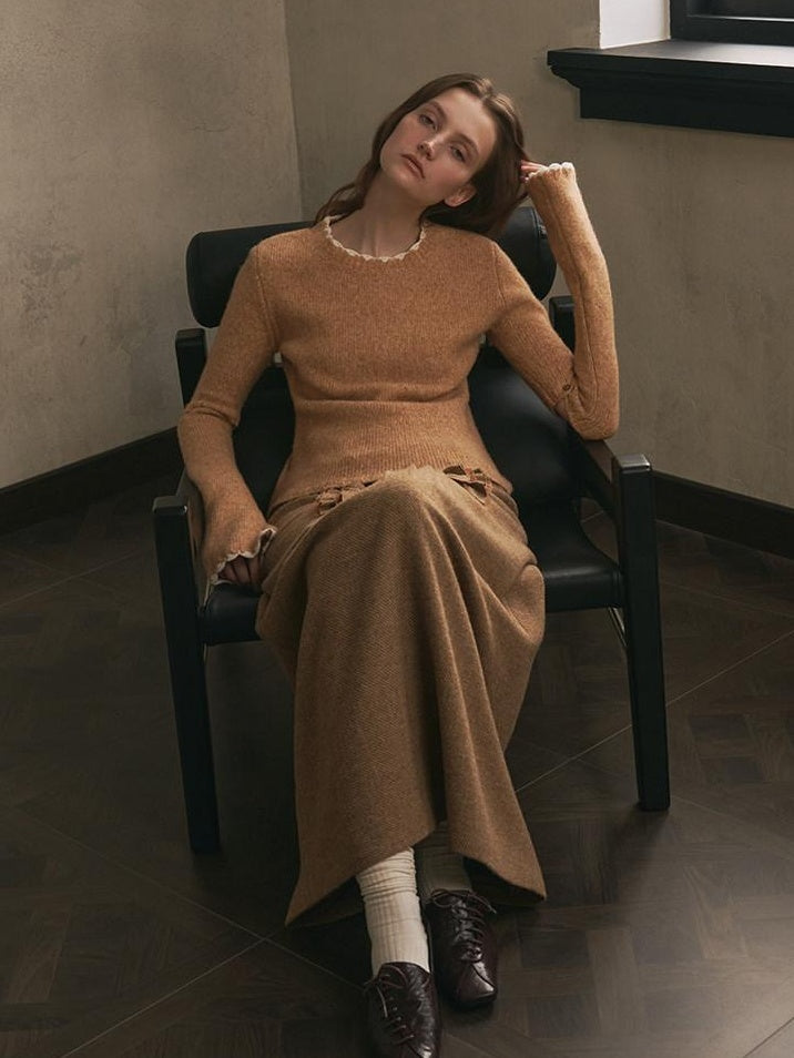 someonesometimes Wool Cotton Blend Office Straight Fit Crewneck Women Long Sleeve Knit Sweaters
