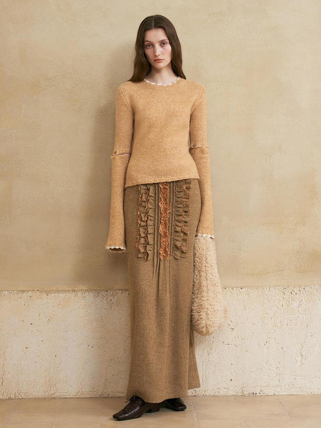 someonesometimes Wool Cotton Blend Office Straight Fit Crewneck Women Long Sleeve Knit Sweaters