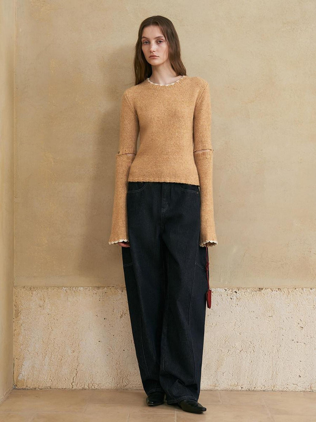 someonesometimes Wool Cotton Blend Office Straight Fit Crewneck Women Long Sleeve Knit Sweaters