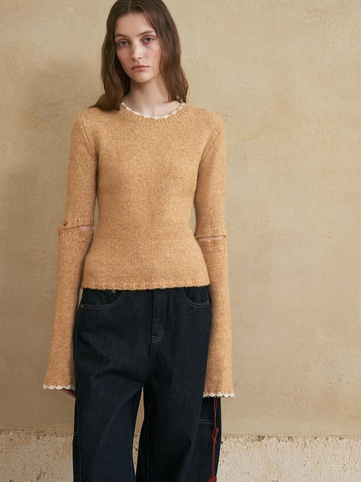 someonesometimes Wool Cotton Blend Office Straight Fit Crewneck Women Long Sleeve Knit Sweaters