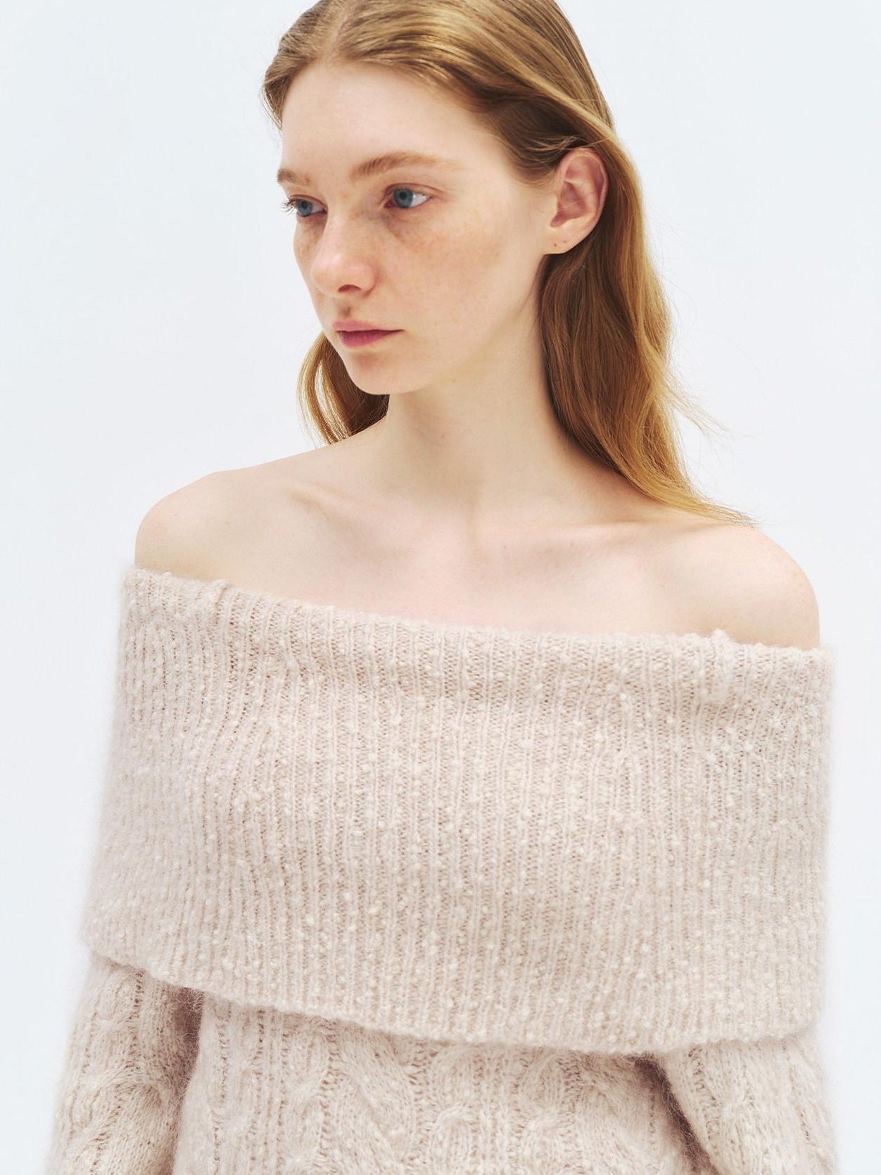 someonesometimes Wool Mohair Blend Casual Loose One Shoulder Cowl Neck Oatmeal Sweaters