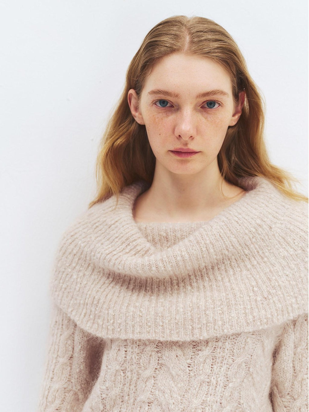 someonesometimes Wool Mohair Blend Casual Loose One Shoulder Cowl Neck Oatmeal Sweaters