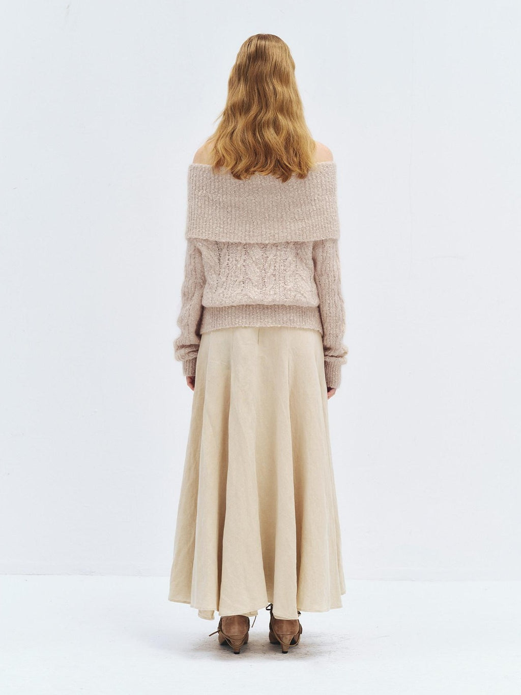 someonesometimes Wool Mohair Blend Casual Loose One Shoulder Cowl Neck Oatmeal Sweaters