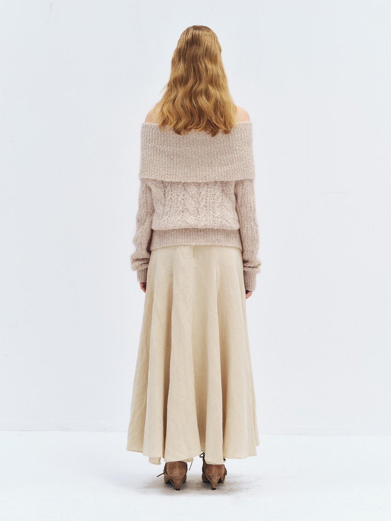someonesometimes Wool Mohair Blend Casual Loose One Shoulder Cowl Neck Oatmeal Sweaters