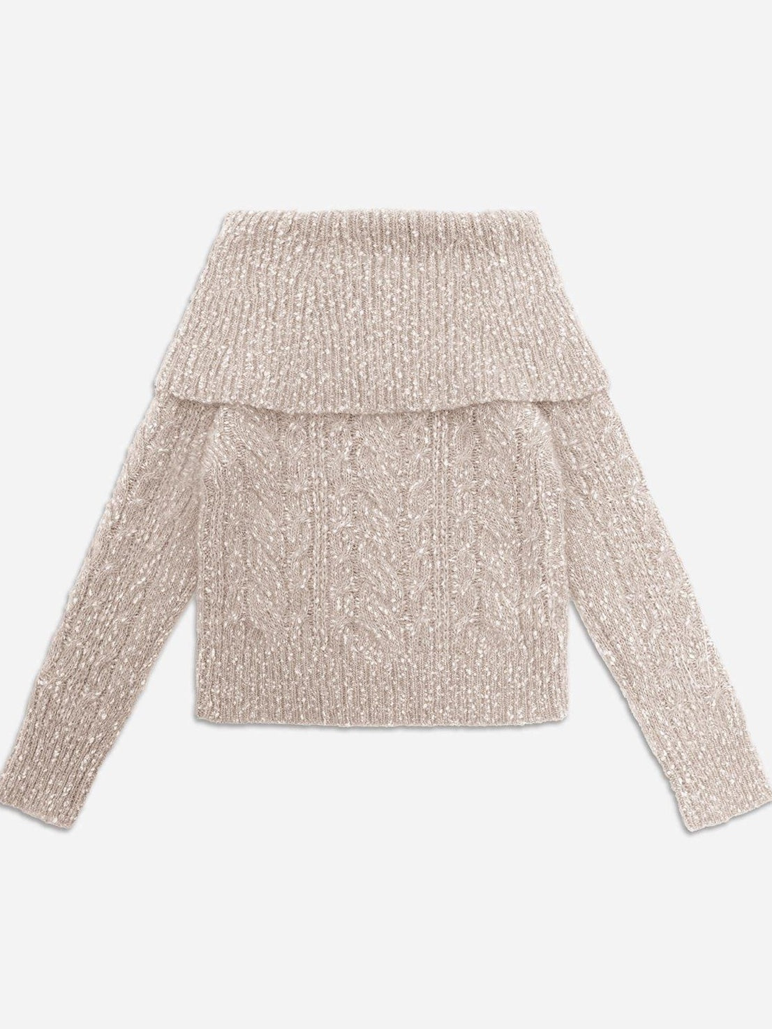someonesometimes Wool Mohair Blend Casual Loose One Shoulder Cowl Neck Oatmeal Sweaters